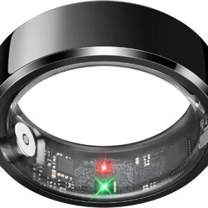 Health Smart Ring for Men Women, Fitness Tracker with Heart Rate/Blood Pressure/Blood Oxygen Monitor,Sleep Tracker,Pedometer, IP68 Waterproof Ring for iPhone&Android, No Subscription (Black, Size10）