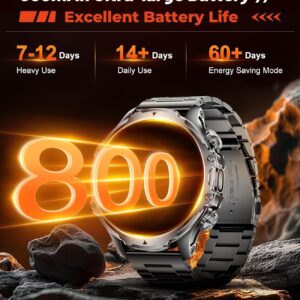 Military Smart Watch for Men,1.85″ HD/800mAh Battery Smart Watches with LED Flashlight for Android iOS (Bluetooth Call Answer/Calls)Fitness Tracker with Heart Rate/Sleep Tracking/Blood Oxygen Black