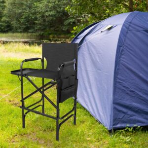 OmySalon 31″ Tall Directors Chair Black Folding with Side Table Storage Bag,Aluminum Frame 300 lbs Capacity, 33.8″ L x 19.2″ W x 45.6″ H,Portable Makeup Artist Bar Height