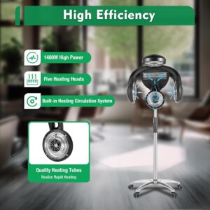 Professional Salon Hair Dryer,1400W 110V Hair Steamer, Hair Color Processor, Dryer Accelerator with Smooth Wheels, Standing Hair Hood Dryer for Salon SPA Home Hair Care