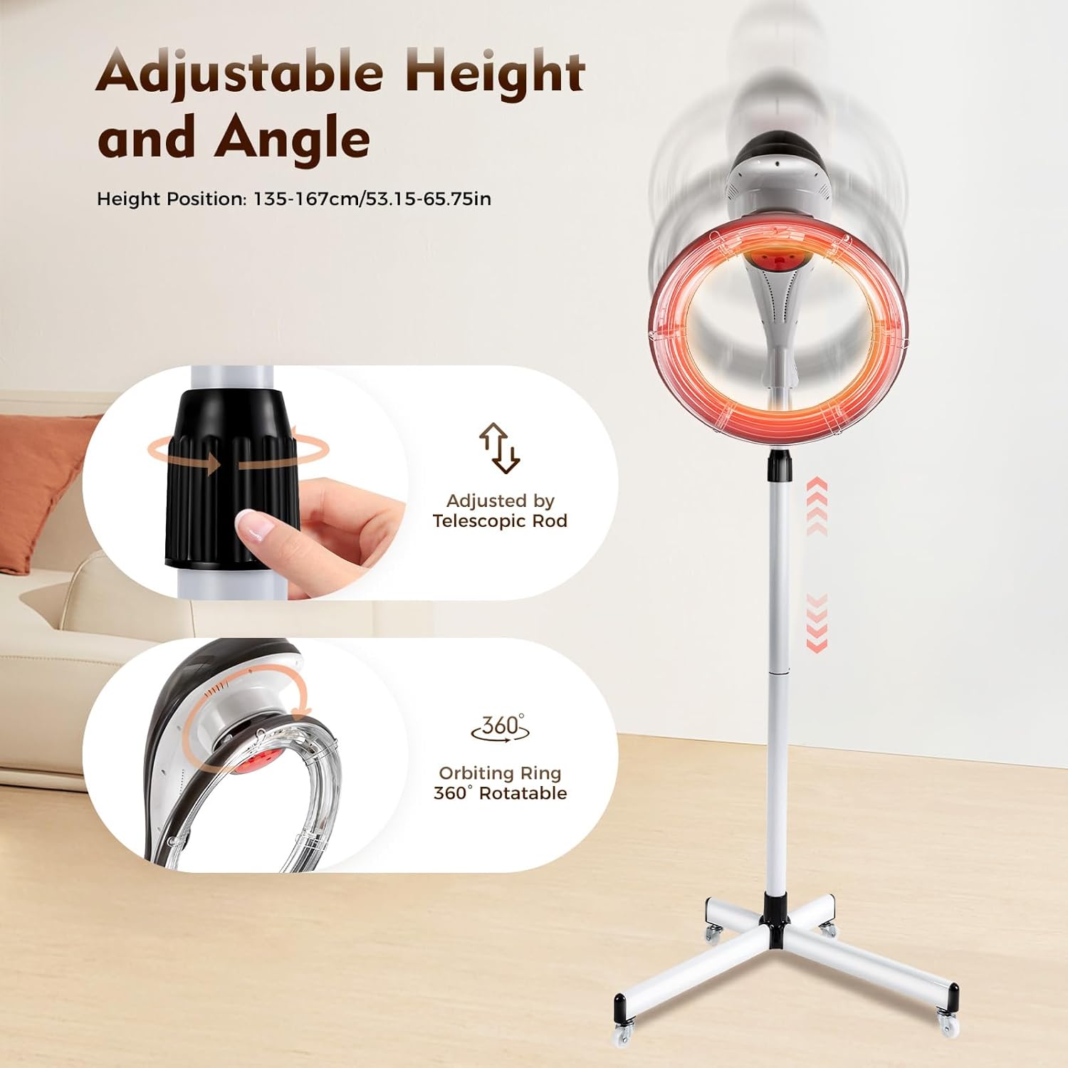 Professional 360° Orbiting Infrared Hair Dryer & Color Processor,950W Professional Salon Drying Perming Machine,Adjustable Adjustable Temperature Height,Rolling Base For Salon, Spa, And Home Hair Care - Image 5