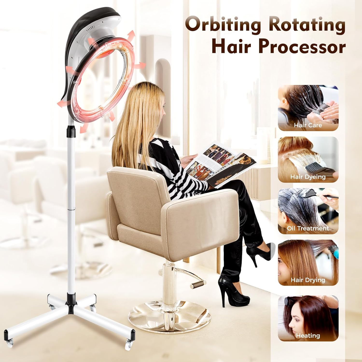Professional 360° Orbiting Infrared Hair Dryer & Color Processor,950W Professional Salon Drying Perming Machine,Adjustable Adjustable Temperature Height,Rolling Base For Salon, Spa, And Home Hair Care - Image 6