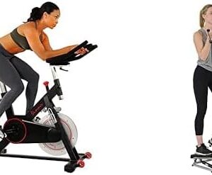 Sunny Health & Fitness Advanced Twist Stepper Machine with Resistance Bands – SF-S0979 + Indoor Cycling Wheel with Magnetic Belt Drive, 136kg Max Weight, Adjustable Saddle & Handlebar