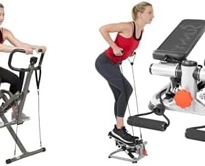 Sunny Health & Fitness Advanced Mini Home Steppers with Resistance Bands – SF-S0978 + Row-N-Ride™ PRO Squat Assist Trainer, Rowing Machine for Glute Workout