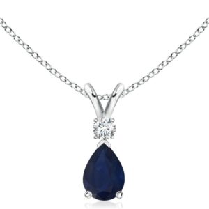 Angara Natural Blue Sapphire Solitaire Pendant for Women | Pear Shape Blue Sapphire Diamond Solitaire Pendant Necklace in 14K Solid Gold/Silver/Platinum | September Birthday, Gemstone Jewellery Gift