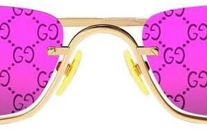 Gucci Women’s GG Upside Down Super Narrow Sunglasses, Gold-Gold-Violet, One Size