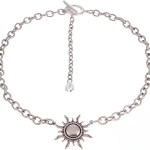 Katia Designs Grateful Sun Choker Necklace – 18″ or 22″ Gold or Silver Chain – Bold 9mm Brass Choker with Radiant Sun Pendant – Jewelry for Women, Boho Style, Nickel-Free, Daily Affirmation