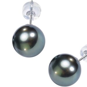 Gifts for Wife Anniversary 18K Gold Pearl Stud Earrings for Women- Genuine Handpicked Nature Tahitian Black Pearls Earring- Birthday Christmas Mothers Day Valentine’s Jewelry Gifts