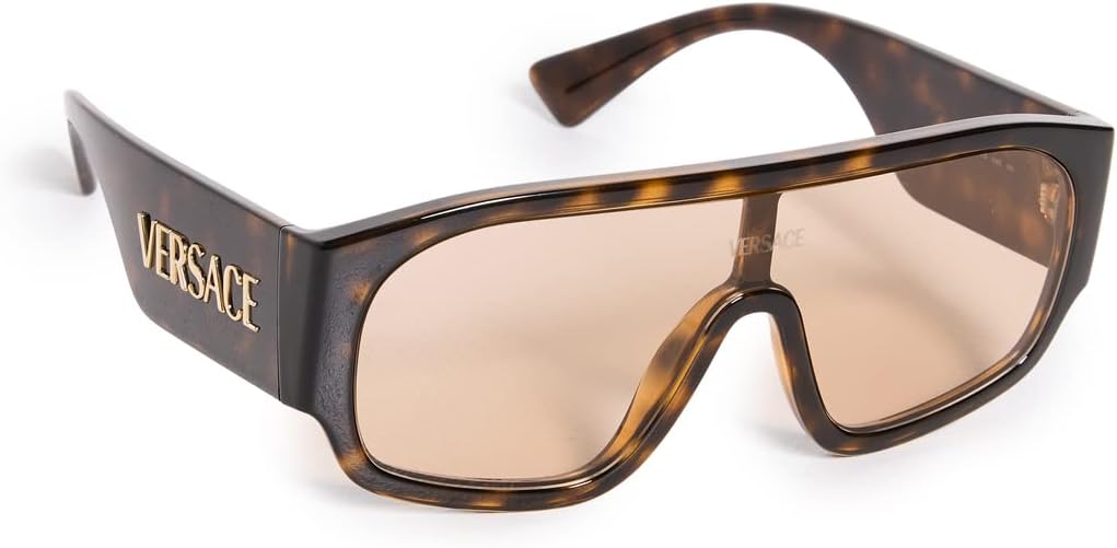 Versace VE 4439 108/73 Havana Plastic Shield Sunglasses Brown Lens