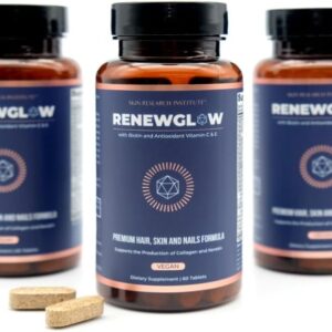 Skin Research Institute Renewglow Biotin Supplement – Vegan Friendly – Healthy Skin, Nail, and Hair 3 Pack