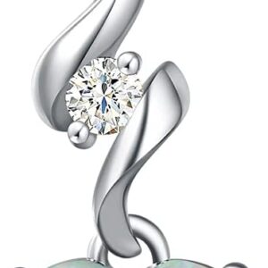 AGVANA 14K Solid White Gold Diamond Gemstone Pendant with Sterling Silver Chain 8mm Heart Birthstone Necklace Fine Jewelry Anniversary Birthday Gifts for Women Mom Wife