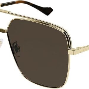 Gucci Men’s Casual Rectangular Sunglasses, Gold-Gold-Brown, 61