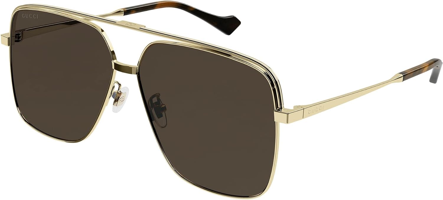 Gucci Men's Casual Rectangular Sunglasses, Gold-Gold-Brown, 61