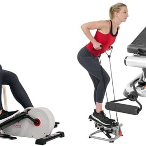 Sunny Health & Fitness Advanced Mini Home Steppers with Resistance Bands – SF-S0978 + Magnetic Under Desk Elliptical Peddler, Portable Mini with Resistance, LCD Monitor
