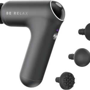 Be Relax New! Travel-Friendly Compact Cordless Percussion Massager. Customizable with Interchangeable Heads. Type C Charging. Adjustable Speed and Intensity. Portability.