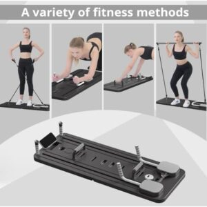 Foldable Pilates Reformer Board with Sliding Platform, Resistance Bands, Smart Timer, Phone Holder – Portable Pilates Equipment for Home Gym, Full Body Workout Machine for Women & Men