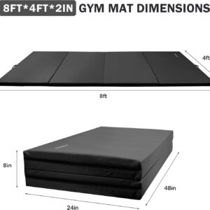 Folding Exercise Gymnastics Aerobics Mat, 4’x8’x2″ Gym Workout Mat with Handles High-Density Anti-Tear Portable Fitness Mats for Home Gym Yoga Pilates Tumbling MMA Core Training, Multiple Colors