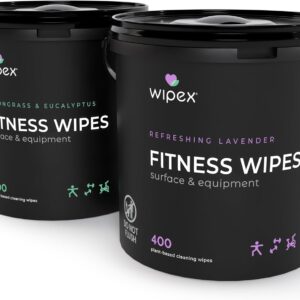 Wipex Gym Wipes for Equipment Bundle – Get 2 Buckets (1) Lavender & (1) Lemongrass Plant-Based Fitness Equipment Wipes, Clean Surfaces & Mats, Safe Gym Cleaner & Peloton Wipes, 400 Ct (Pack of 2)