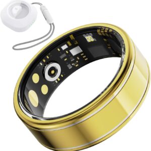 Activity Tracker Ring for Men Women – Smart Health Ring with Heart Rate, SpO2, Blood Pressure, Sleep Monitoring, Step & Calorie Counter, 5ATM Waterproof, No Subscription Fee (Gold 9)