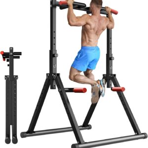 Power Tower Pull Up Dip Station Foldable, Pull Up Bar Station Adjustable, Multi-Function Home Gym, Strength Training Fitness Equipment, Triangular Design, for Home Outdoor