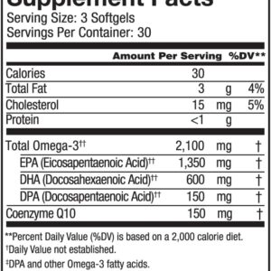 Oceanblue Professional Omega-3 2100 with CoQ10 – 90 ct – 2 Pack – Triple Strength Fish Oil Supplement with High-Potency EPA and DHA, and CoQ10 – Orange Flavor (60 Servings)