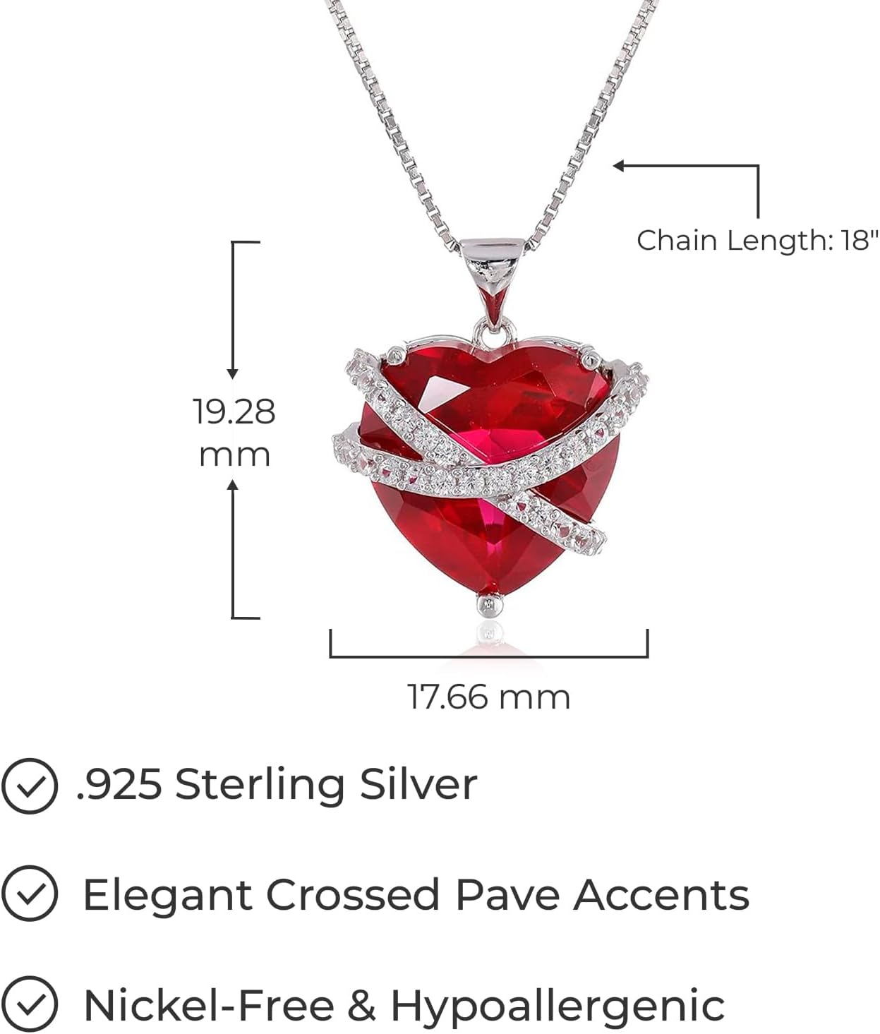 Amazon Essentials Sterling Silver Created Pink and White Sapphire Wrapped Heart Pendant Necklace , (previously Amazon Collection) - Image 6