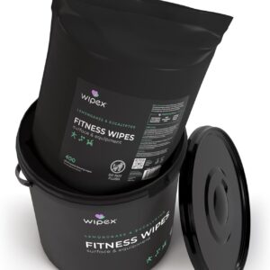 Wipex Gym Wipes for Equipment Bundle – Get 800 Wipes with (1) Lemongrass & Eucalyptus Bucket & (1) Refill Roll, Plant-Based Fitness Equipment Wipes, Clean Surfaces & Mats, 400 Count (Pack of 2)