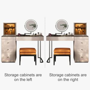 Lartis Vanity Desk with Mirror and Lights | Makeup Vanity Table with Stool Dressing Table with Drawers Vanity with Lighted Mirror and Side Cabinet for Bedroom