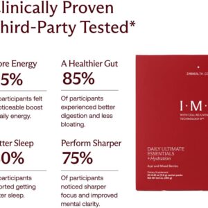 IM8 Daily Ultimate Essentials All-in-One Multivitamin Supplement, 92 Nutrient Rich Ingredients CoQ10, Probiotics, Vitamins, Greens, Gluten Free, Vegan, Acai Mixed Berry (30 Servings, Travel Packs)