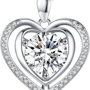 Heart Pendant Gold Necklace for Women Moissanite Lab-Created Gem I Love You Wedding Anniversary Birthday Christmas Valentine Engagements Mothers Day Jewelry for Wife Her Girlfriend Mom Daughter