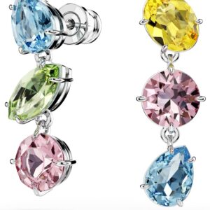 Swarovski Gema Drop Earrings, Asymmetrical Design, Mixed Cuts, Multicolored, Rhodium Finished