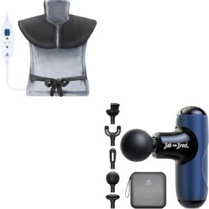 BOB AND BRAD Q2 Mini Massage Gun (Blue) and Electric Heating Pad for Back Neck and Shoulders