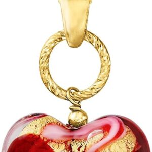 Ross-Simons Italian Red and Pink Murano Glass Heart Necklace in 18kt Gold Over Sterling