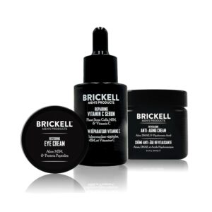Brickell Men’s Advanced Anti-Aging Skin Care Routine, Night Face Cream, Vitamin C Facial Serum and Eye Cream, Natural and Organic, Scented, Skin Care Gift Set