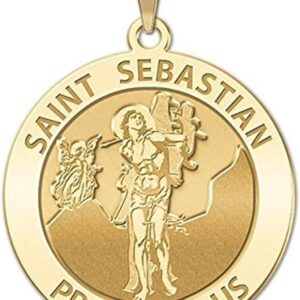 PicturesOnGold.com Saint Sebastian Religious Medal – 3/4 Inch Size of a Nickel in Solid 14K Yellow Gold