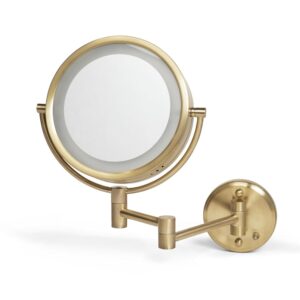 JERDON Wall-Mounted Magnifiying Makeup Mirror with Lights – Direct Wire Mirror with Gold Finish – 8X/1X Magnification – Model HL75BGD