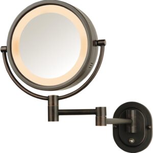JERDON Wall-Mounted Magnifying Mirror with LED Lights – Lighted Makeup Mirror with 5X Magnification – Plug in – Bronze Finish, Model HL65BZ
