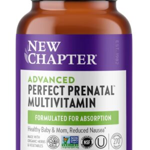 New Chapter Advanced Perfect Prenatal Vitamins, 270ct, Made with Organic, Non-GMO Ingredients for Healthy Baby & Mom – Folate (Methylfolate), Whole-Food Fermented Iron, Vitamin D3 + Ginger