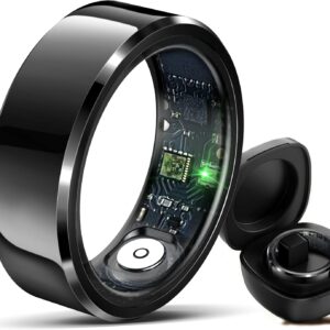 HitTopss Smart Ring, Fitness Sleep Health Tracker Rings for Men Women, No APP Subscription, Sleep Tracking, Heart Rate, Blood Oxygen, IP68 Waterproof (Black, 10#)