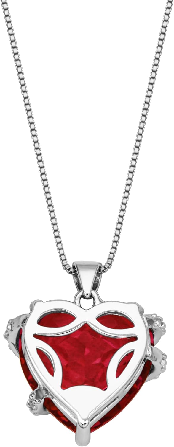 Amazon Essentials Sterling Silver Created Pink and White Sapphire Wrapped Heart Pendant Necklace , (previously Amazon Collection) - Image 3