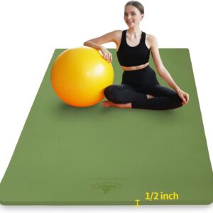 Hatha Yoga Large TPE Yoga Mat 6’x4’x1/2″ Extra Thick Non-Slip Exercise Mat – for Yoga Pilates & Home Gym Workouts