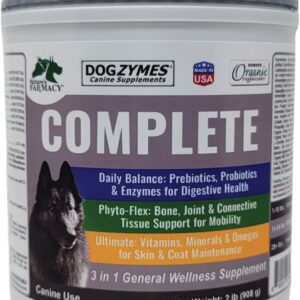 Dogzymes Complete – Probiotics, Prebiotics, Glucosamine, Chondroitin, MSM and Hyaluronic Acid, Complete Skin and Coat Care (2 Pound)