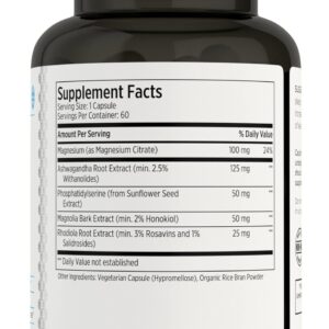 LES Labs Cortisol Health – Stress Relief, Balanced Cortisol Response, Relaxation & Deep Sleep – Phosphatidylserine, Magnesium, Magnolia Bark, Rhodiola Rosea & Ashwagandha – Non-GMO – 60 Capsules