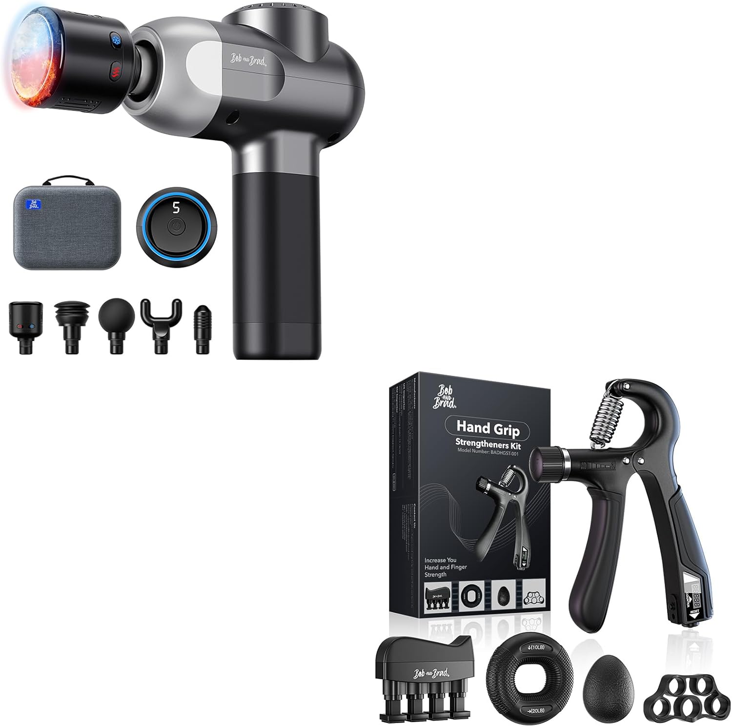 BOB AND BRAD C2 Pro Massage Gun and Hand Grip Strengthener Kit with Counter