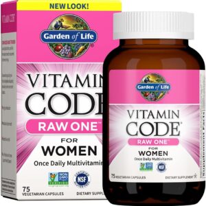 Garden of Life Vitamin Code Raw One for Women, Once Daily Women’s Multivitamin – 75 Capsules, One a Day Vitamins Whole Food Iron, Probiotics for Digestive Health, Gluten Free Vegetarian