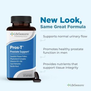 Pros-T – Prostate Support Supplement – Saw Palmetto, Phytosterol, Zinc, Nettle, Vitamin D-3 & B6 – Promote Healthy Prostate Function & Normal Urinary Flow – Improve Tissue – 60 Softgels (Pack of 2)