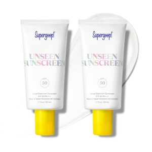Supergoop! Unseen Sunscreen SPF 50 Invisible Sun Protection for Face – Broad Spectrum Face Sunscreen + Makeup-Gripping Primer – Weightless, Scentless, Oil Free – All Skin Types – 1.7 fl oz, 2 Pack