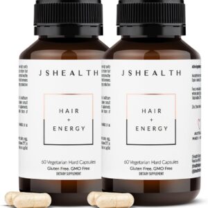JSHealth Vitamins Hair + Energy Formula | Hair Vitamins for Women and Men with Iodine and Zinc | Supports Hair Strength, Energy Levels, and Healthy Hair Maintenance (60 Capsules Pack of 2)