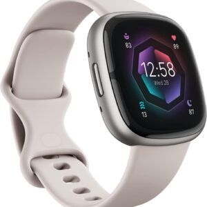 Fitbit Sense 2 Advanced Health and Fitness Smartwatch with Tools to Manage Stress and Sleep, ECG App, SpO2, 24/7 Heart Rate and GPS, Lunar White/Platinum, One Size (S & L Bands Included)