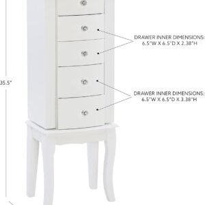 Powell Furniture Jewelry Armoire, White, 13″x 9.375″x 35.5″